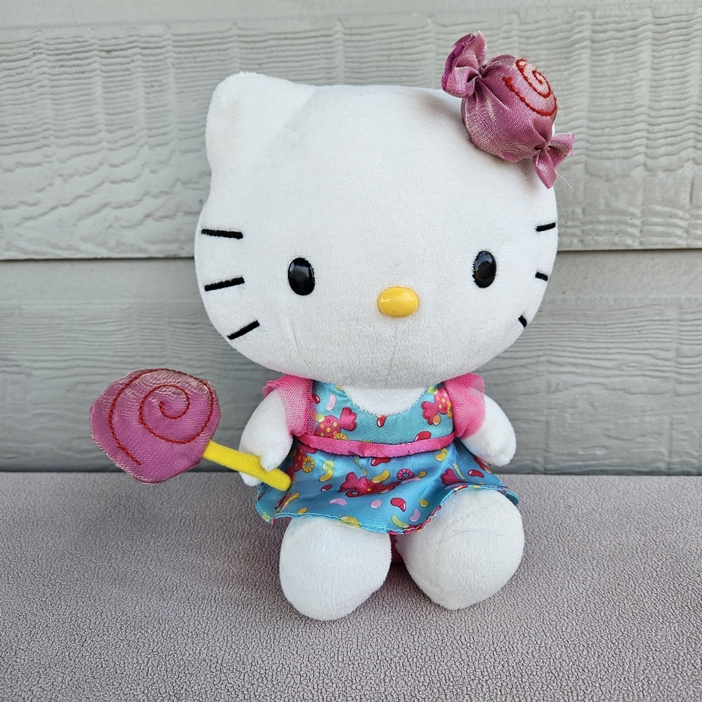 Blip Toys Sanrio Hello Kitty w/ Lollipop in Candy Dress Plush 2013 White Cat 10"